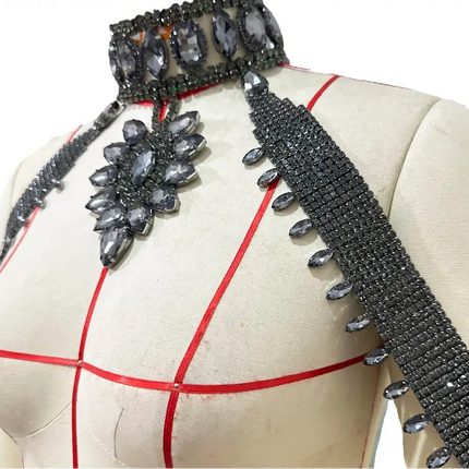 Rhinestone Shoulder Choker Necklace & Bracelet Jewelry Set