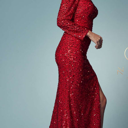 Nox Anabel S1013 One Sleeve Shoulder Strap Sequins/Beading Fitted Gown