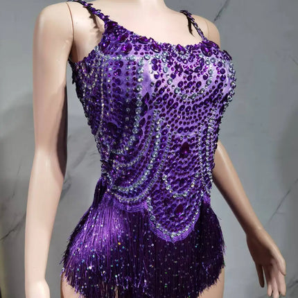The Stardust Festival Fringe Bodysuit – Luxury Rhinestone Tassel Showgirl Costume