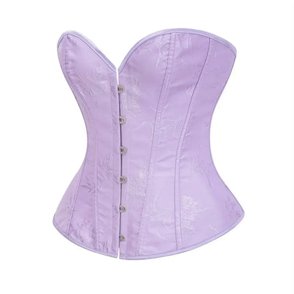 Victorian Floral Jacquard Overbust Corset Front Busk Lace-Up Bustier Top