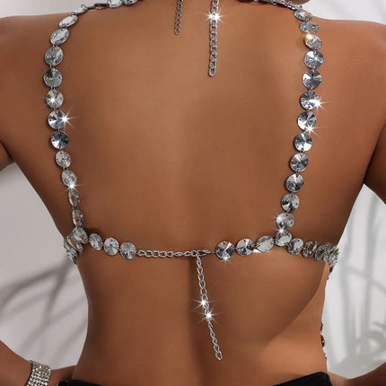 Dazzling Rhinestone Tassel Halter Corset Crop Top & Party Tank