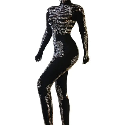 The Stardust Midnight Macabre – Rhinestone Skeleton Performance Bodysuit