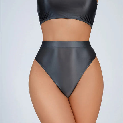 High-Waist Oil Glossy Sheer G-String Thong Satin Smooth Seamless Briefs
