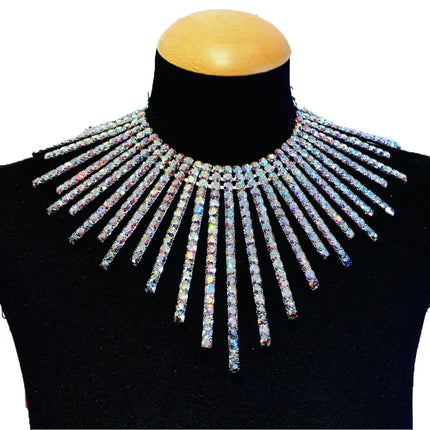 Rhinestone Tassel Necklace & Earring Set