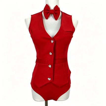Red Yellow Blazer Vest 3 Piece Set Women Jazz Dance Team Performance Clothes Singer Bar Concert Nightclub Party Dance Costume