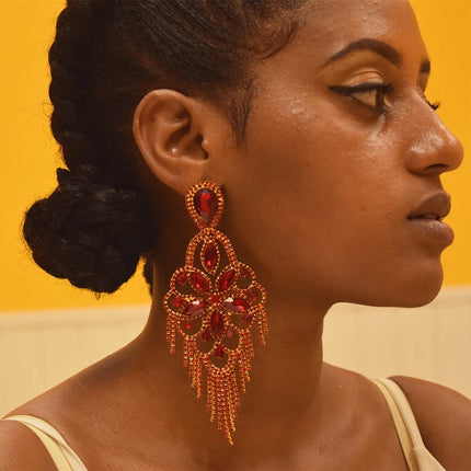 Sparkly Glass Crystal Statement Drop Earrings Stage Performance Jewelry