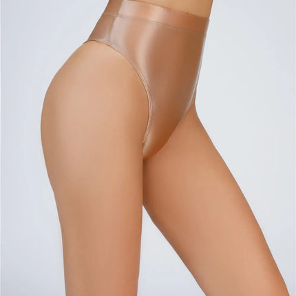 High-Waist Oil Glossy Sheer G-String Thong Satin Smooth Seamless Briefs