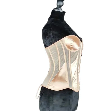 Strapless Breathable Mesh Corset Bustier Built-In Bra Boned Waist Cincher Top