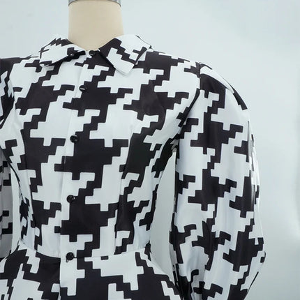 Houndstooth Geometric Print Bodysuit, Over-Knee Boots & Statement Hat 3-Piece Stage Costume Set