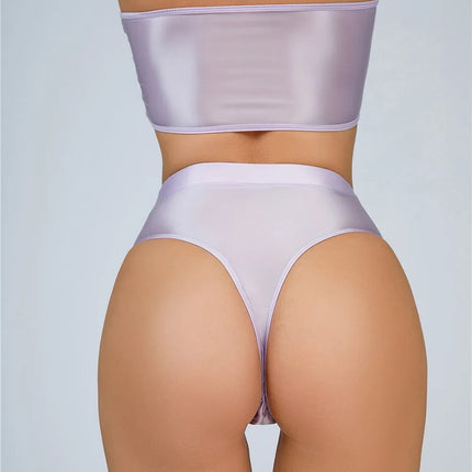 High-Waist Oil Glossy Sheer G-String Thong Satin Smooth Seamless Briefs