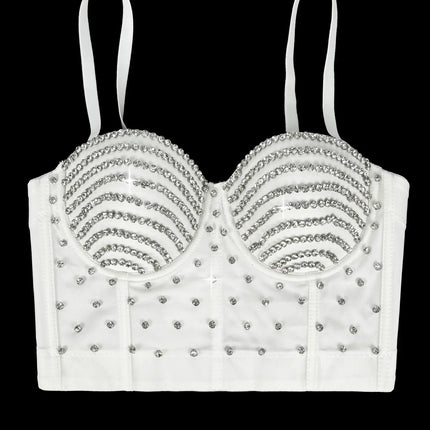 The Stardust Prism Siren – Embroidered Diamond Bustier Corset Crop Top