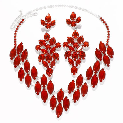 Red Rhinestone Necklace & Earrings Set