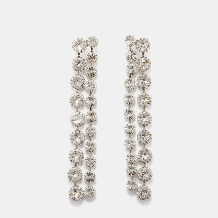 Sparkly Round Crystal Long Tassel Drop Earrings Stage Performance Jewelry
