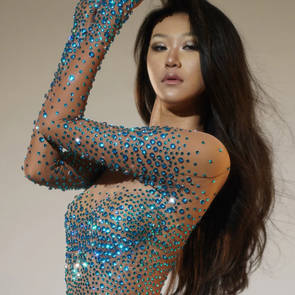 Full-Length Rhinestone Mesh Bodysuit