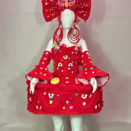 Sweet Bow Cake Dress & Parade Performance Costume Set