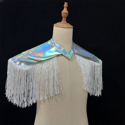 Metallic Laser Fringe Shoulder Armor & Tassel Vest Stage Costume