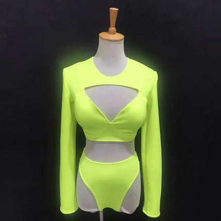 Nightclub Women Singer Dance Team Costume Gogo Dancer Sexy Performance Stage Wear Club Party Pink Bikini 3 PCS Set Rave Outfits