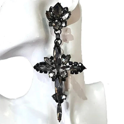 Rhinestone Cross Pendant Earring & Necklace Set