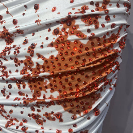 Blood Splatter Rhinestone Ruched Midi Dress Sleeveless Halloween Stage Costume
