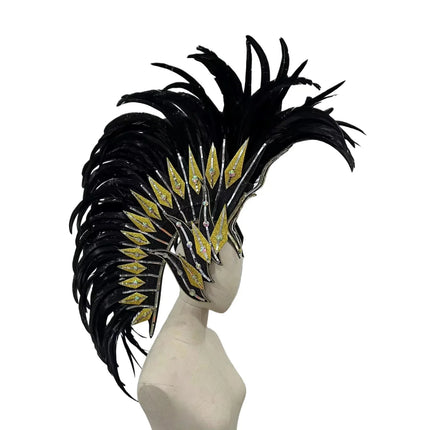 The Stardust Dark Empress – Premium Black Feathered Carnival & Gogo Headdress