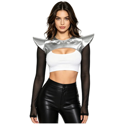 Metallic Shoulder Armor Shrug Crop Top & Sleeves Futuristic Pauldron Stage Costume