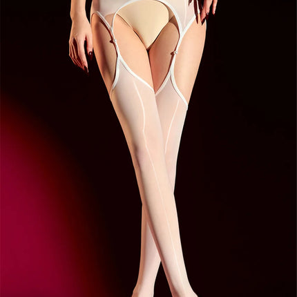 Pearl Cutout Open-Crotch Oil Glossy Sheer Pantyhose Garter Tights