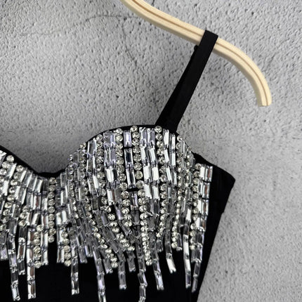 Crystal Beaded Bustier Corset Crop Top Nightclub Party Bralette