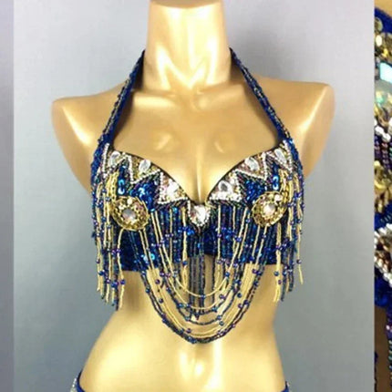 The Stardust Prism Sirena – Deluxe Beaded & Sequined Belly Dance Bra Top