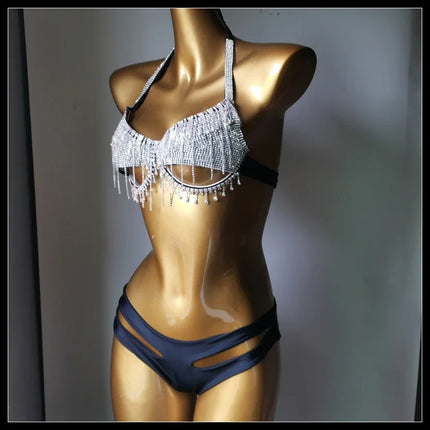 The Venus Vacation Tassel Bikini – Luxe Rhinestone Fringe Showgirl Set