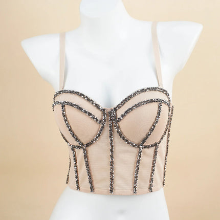 Pearl Beaded Bustier Corset Crop Top Push-Up Evening Party Camisole