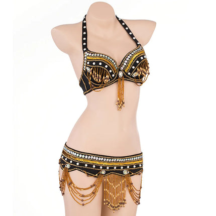 Dazzling Tribal Oriental Belly Dance Beaded Bra & Belt 2-Piece Costume Set