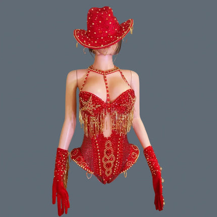 The Stardust Showstopper 4-Piece Rhinestone Ensemble – Luxury Stage Bodysuit & Jumpsuit Set