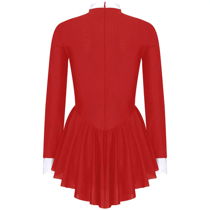 Tuxedo Bowknot Long Sleeve Ruffle Leotard Dress Magician Costume