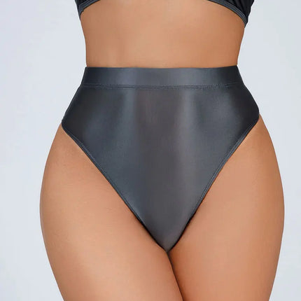 High-Waist Oil Glossy Sheer G-String Thong Satin Smooth Seamless Briefs