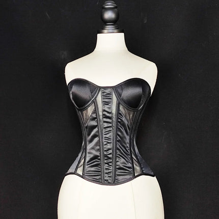 Strapless Breathable Mesh Corset Bustier Built-In Bra Boned Waist Cincher Top