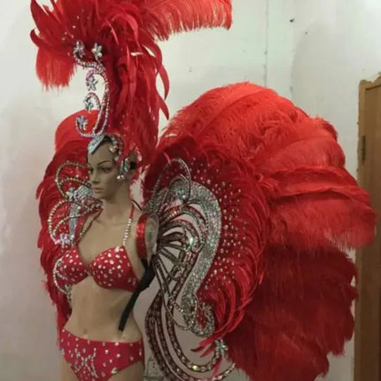 Ornate Red Feather & Rhinestone Carnival Set