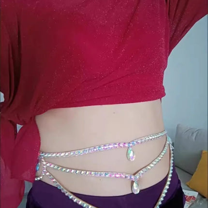 Sparkly Layered Rhinestone & Pearl Belly Dance Waist Chain Belt