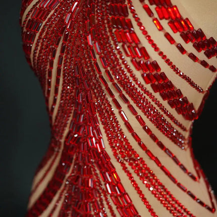 Sparkly Rhinestone High-Neck Sheath Mini Dress Stage Dance Costume