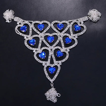 Sparkly Glass Crystal Rhinestone Heart Body Chain Bra & Thong Lingerie Set