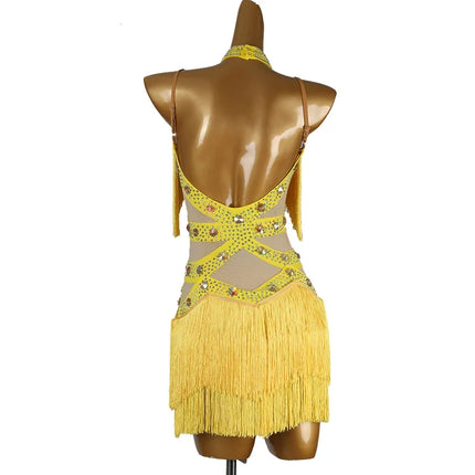 Professional Latin Dance Competition Dress & Tassel Fringe Performance Outfit