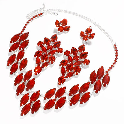 Red Rhinestone Necklace & Earrings Set