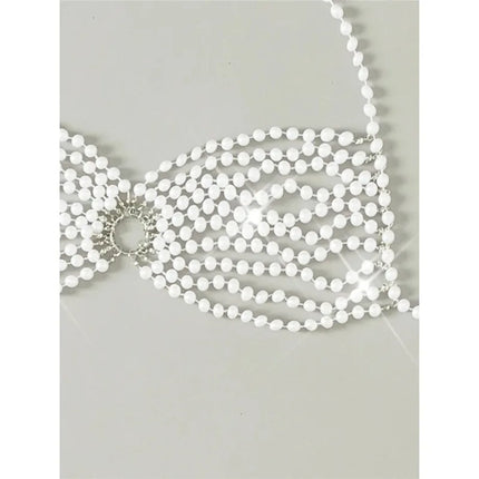 The Venus Pearl Halter Bikini Top – Luxury Woven Diamond & Pearl Showgirl Swimwear