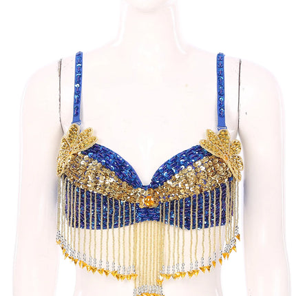 Sparkly Floral Beaded Sequin Belly Dance Bra & Tassel Performance Top