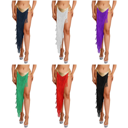 Women Cleopatra Egyptian Queen Cosplay Costume Belly Dancing Indian Dance Tassel Skirt Built-in Briefs for Halloween Carnival