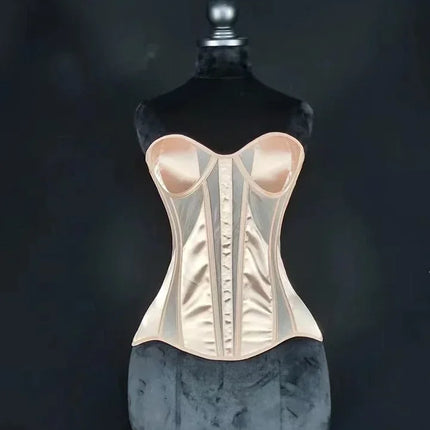 Strapless Breathable Mesh Corset Bustier Built-In Bra Boned Waist Cincher Top