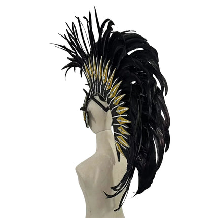 The Stardust Dark Empress – Premium Black Feathered Carnival & Gogo Headdress