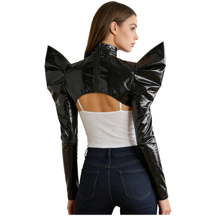 Metallic Shoulder Armor Shrug Crop Top & Sleeves Futuristic Pauldron Stage Costume