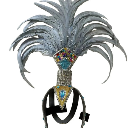 The Stardust Dionysia – Silver & Charcoal Feather Carnival & Masque Ball Headdress