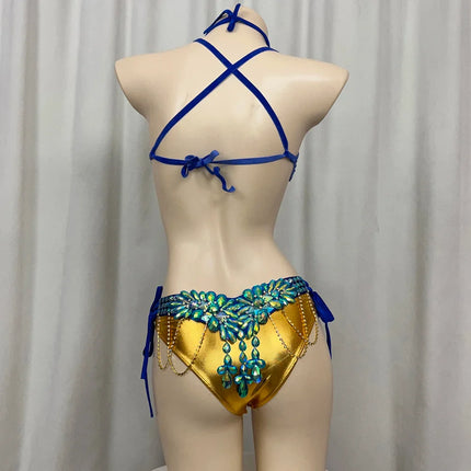 The Stardust Empress Royale – Deluxe Rhinestone Samba Carnival Wire Bra, Panty, Belt & Necklace 4-Piece Costume Set