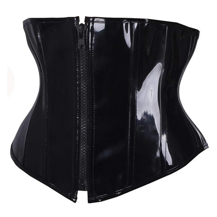 Shiny PU Leather Steampunk Underbust Corset Zipper Front Waist Cincher